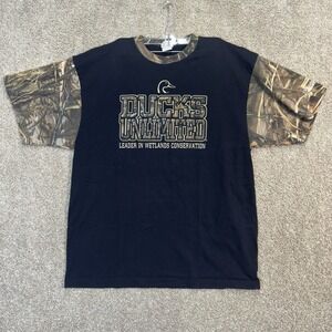 Ducks Unlimited Shirt Mens XL Black Camo Sleeve Leader in Wetlands Conservation